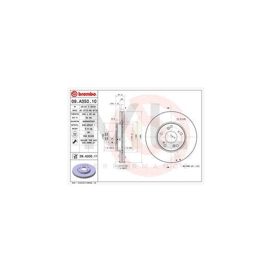 BREMBO COATED DISC LINE 09.A350.11 Brake Disc for HONDA ACCORD Internally Vented, Coated, with bolts/screws | ML Performance Car Parts