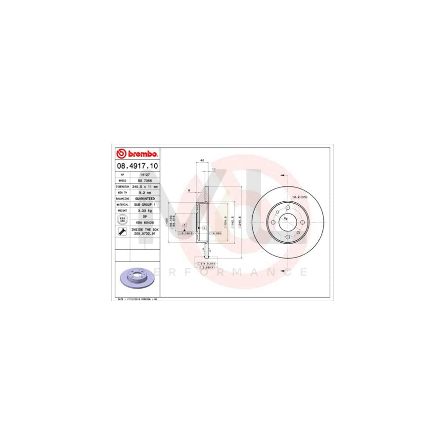 BREMBO 08.4917.10 Brake Disc Solid, with bolts/screws | ML Performance Car Parts