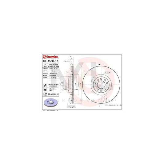 BREMBO 09.A558.10 Brake Disc Internally Vented, High-carbon, with bolts/screws | ML Performance Car Parts
