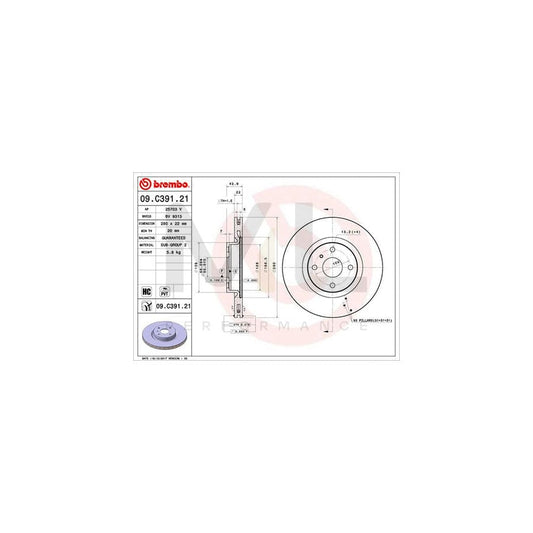 BREMBO 09.C391.21 Brake Disc Internally Vented, Coated, High-carbon | ML Performance Car Parts
