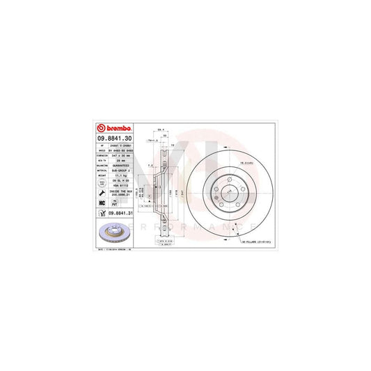 BREMBO COATED DISC LINE 09.8841.31 Brake Disc for AUDI A6 Internally Vented, Coated, High-carbon, with bolts/screws | ML Performance Car Parts