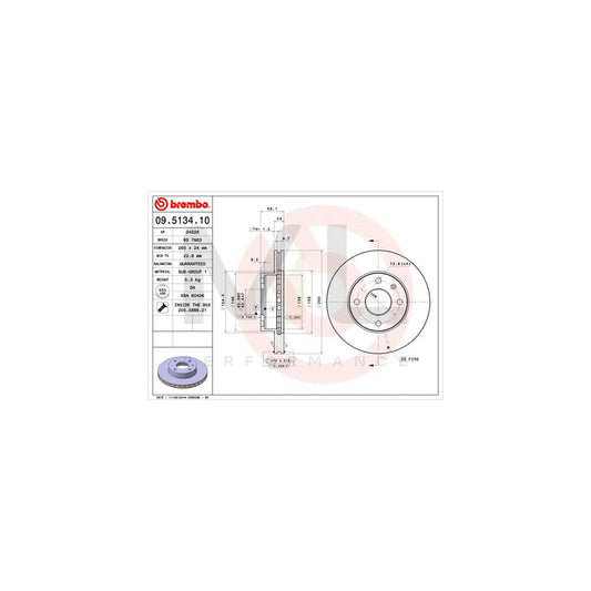 BREMBO 09.5134.10 Brake Disc Internally Vented, with bolts/screws | ML Performance Car Parts
