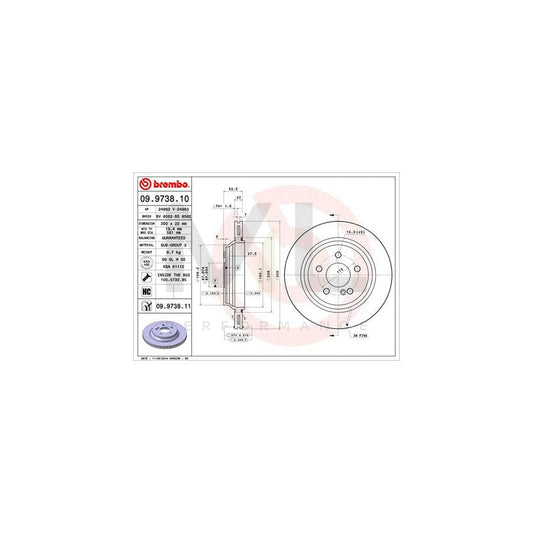 BREMBO COATED DISC LINE 09.9738.11 Brake Disc suitable for MERCEDES-BENZ S-Class Internally Vented, Coated, High-carbon, with bolts/screws | ML Performance Car Parts