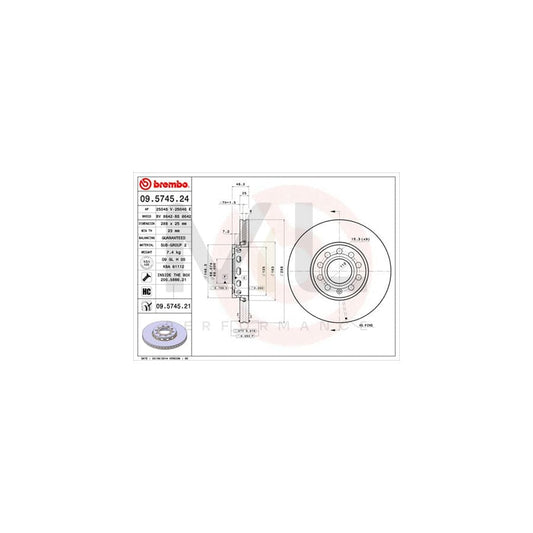 BREMBO 09.5745.24 Brake Disc Internally Vented, High-carbon, with bolts/screws | ML Performance Car Parts