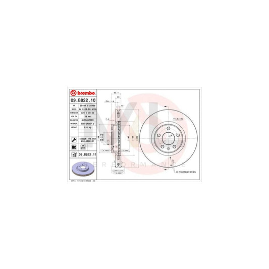 BREMBO COATED DISC LINE 09.B822.11 Brake Disc for AUDI Q5 (8RB) Internally Vented, Coated, High-carbon, with bolts/screws | ML Performance Car Parts