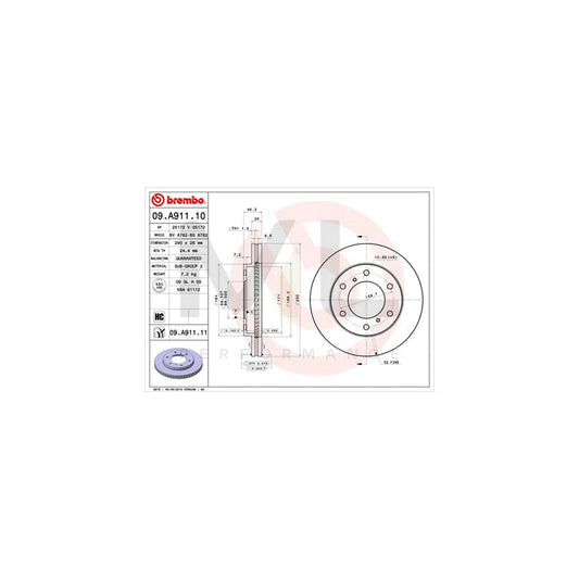 BREMBO COATED DISC LINE 09.A911.11 Brake Disc for MITSUBISHI Pajero / Shogun IV (V80) Internally Vented, Coated, High-carbon | ML Performance Car Parts