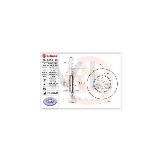 BREMBO 09.9159.20 Brake Disc Internally Vented, High-carbon, with bolts/screws | ML Performance Car Parts