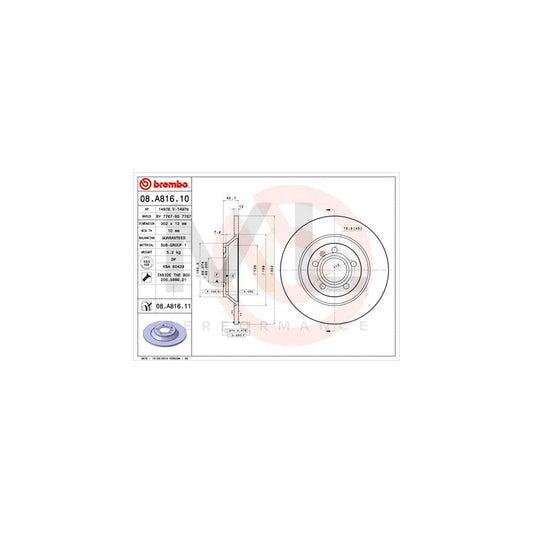 BREMBO 08.A816.10 Brake Disc for AUDI A6 C6 Allroad (4FH) Solid, with bolts/screws | ML Performance Car Parts