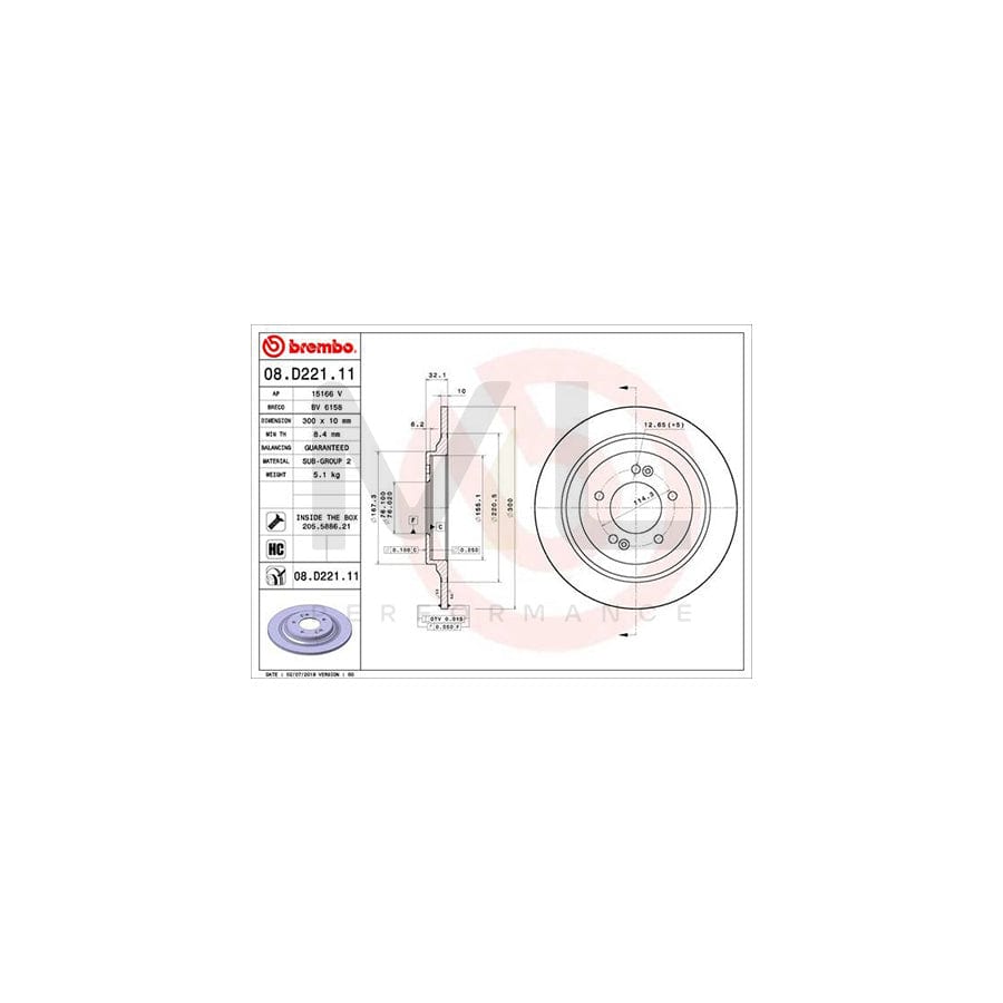 BREMBO 08.D221.11 Brake Disc Solid, Coated, High-carbon, with bolts/screws | ML Performance Car Parts