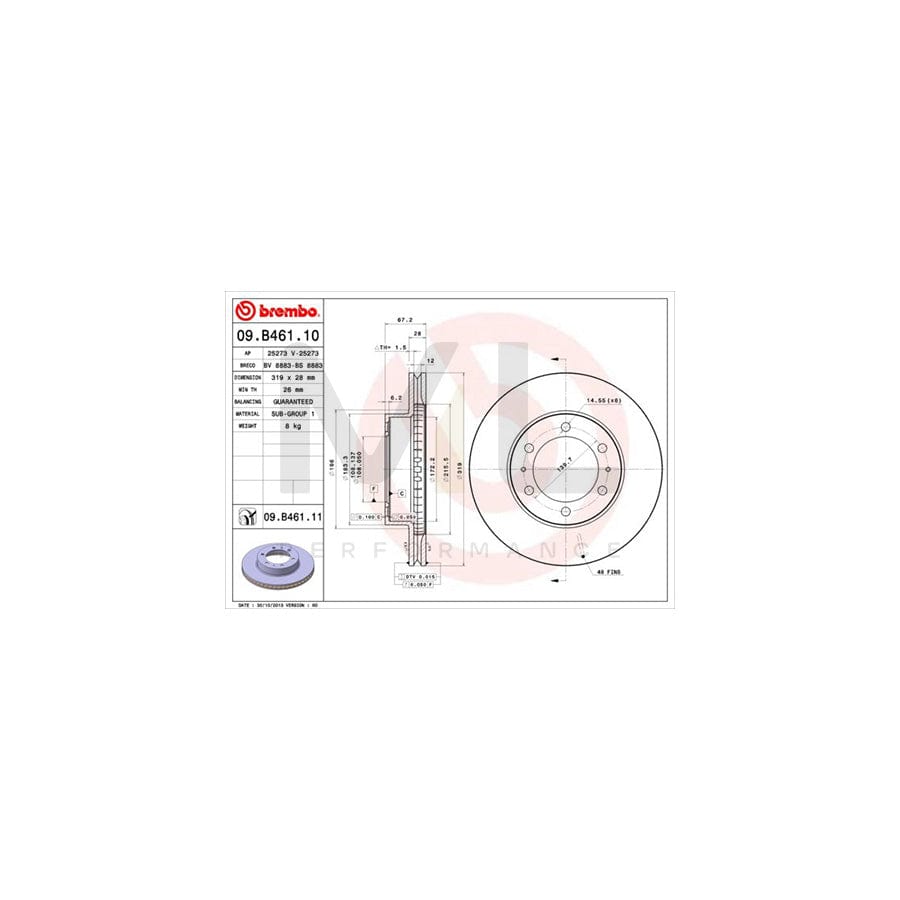 BREMBO COATED DISC LINE 09.B461.11 Brake Disc Internally Vented, Coated | ML Performance Car Parts