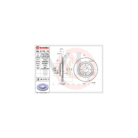 BREMBO COATED DISC LINE 09.C175.11 Brake Disc Internally Vented, Coated | ML Performance Car Parts